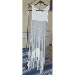 VAKKO Nautical Navy White Tiered Hi Lo Sleeveless Dress XS/S Fishtail Mermaid
